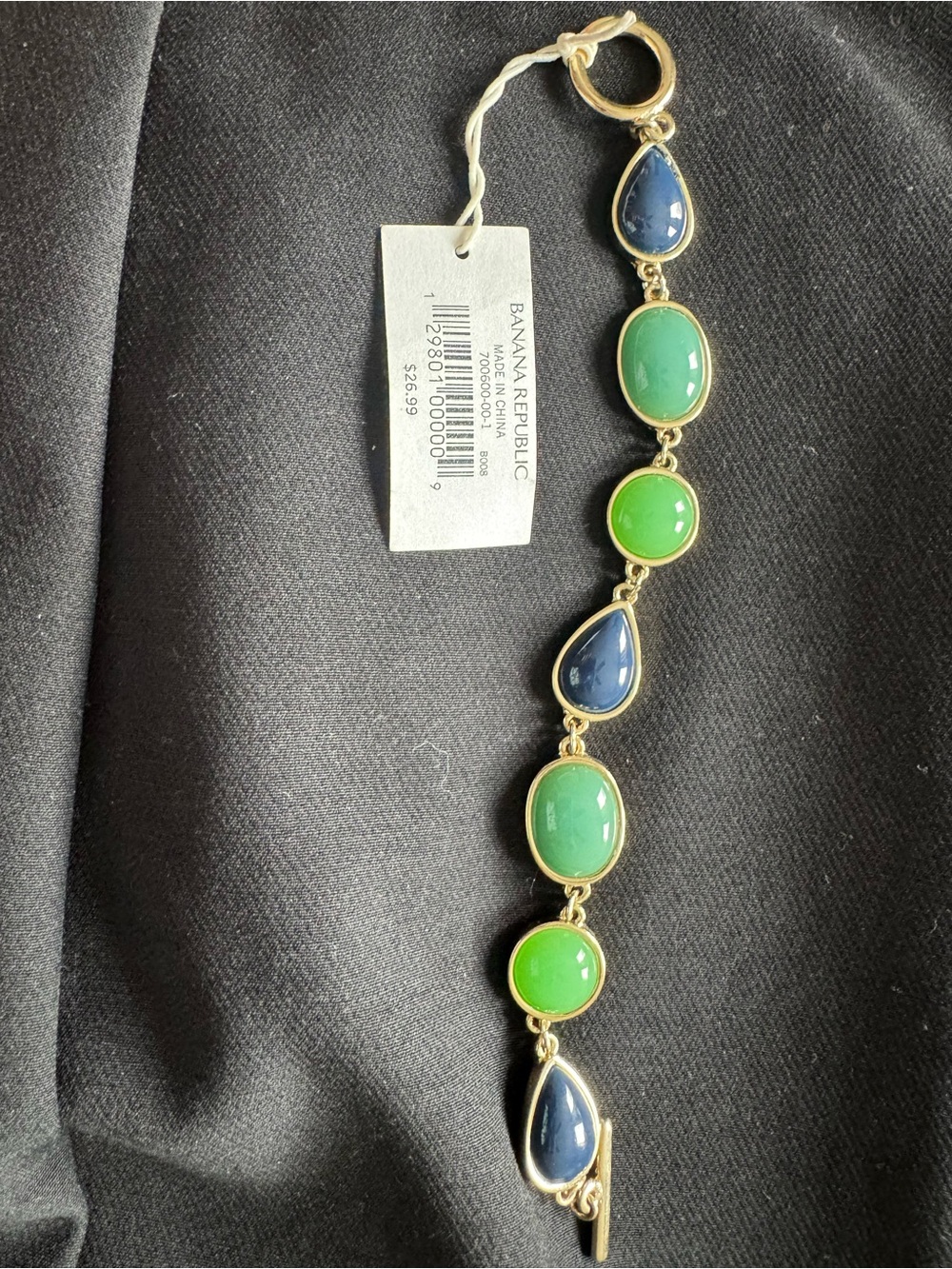 NWT Banana Republic Gold-Tone Bracelet with Navy and Green Stones